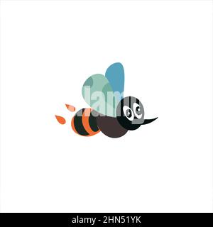 Fliegende Biene mit verschiedenen farbigen Flügeln, großen Augen und Stacheln. Cartoon Vektorgrafik isoliert auf weißem Hintergrund. Stock Vektor