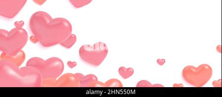 Hearts 3D pastellrosa Farben Hintergrund. Realistische Herzballons romantische leere Banner oder Postkarte. Liebesposter, Einladung, Hochzeit, Valentinstag Stock Vektor
