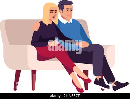 Paar sitzt auf dem Sofa und umarmt semi-flache RGB-Farbvektordarstellung Stock Vektor