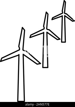 Windgeneratoren Turbinenleistung Windmühle Clean Energy Konzept Kontur Kontur Linie Symbol schwarz Farbe Vektor Abbildung Bild dünn flach Stil einfach Stock Vektor