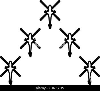 Gruppe von Kampfhubschraubern Militär Konzept Chopper in Luft Armee Kontur Umriss Linie Symbol schwarz Farbe Vektor Illustration Bild dünn flach Stil Stock Vektor