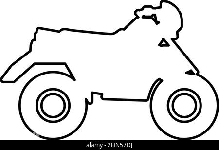 Quad Bike ATV Moto für Fahrt Rennen alle Gelände Fahrzeug Kontur Kontur Linie Symbol schwarz Farbe Vektor Illustration Bild dünn flach Stil einfach Stock Vektor