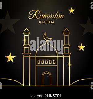 Ramadan Kareem Moschee Vektor-Linie Illustration. Eid Mubarak schöne muslimische Tempel Hintergrund. Stock Vektor