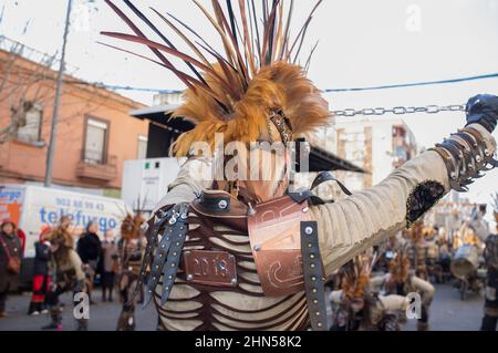 Badajoz, Spanien - 13. Februar 2018: San Roque comparsas Parade. Der Badajoz Karneval wurde vor kurzem zum Fest von internationalem touristischem Interesse erklärt Stockfoto