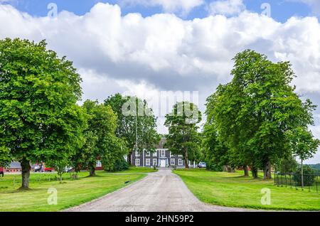 Außenansicht des Herrenhauses von Ekholmen in der Siedlung Gunnarsnäs bei Mellerud, Dalsland, Västra Götalands län, Schweden. Stockfoto