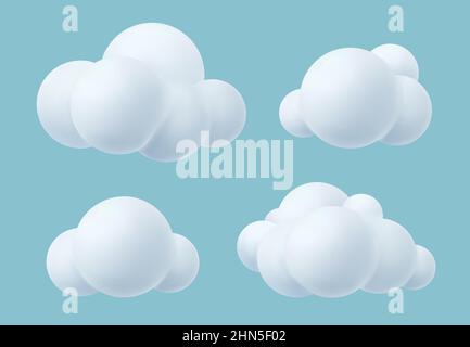 Wolkenplastik. Realistische weiche trendige Silberwolken im Freien 3D Renderatmosphäre abgerundete Artikel anständige Vektor-Vorlagen Sammlung Stock Vektor