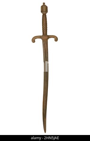 Authentisches altes verrosttes Schwert, isoliert auf weißem Hintergrund Stockfoto