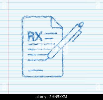Skizzensymbol Leere Rx-Verordnungsform. Vektorgrafik. Stock Vektor