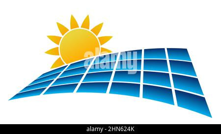 Solarpanel Sun Logo Vorlage - Energie sparen, Ökostrom und natürlichen Strom, Solarbatterie - Ökologie Konzept der grünen Energie erneuerbare Stockfoto