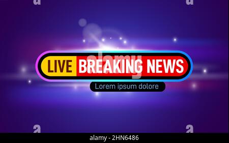 Aktuelle Nachrichten. Hintergrund des Fernsehsenders, Überschrift des Berichts oder der Sendung. Technologie-Grafiken, Digital-tv-Logo mit Lichtern und Blitz, genau Stock Vektor