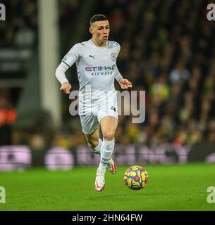 12. Februar 2022 - Norwich City gegen Manchester City - Premier League - Carrow Road Phil Foden während des Spiels in der Carrow Road Bildnachweis : © Mark Pain / Alamy Live News Stockfoto