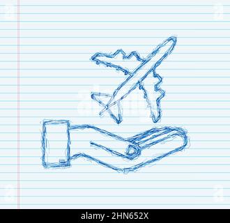 Flugzeug Hand Skizze Symbol, tolles Design für jeden Zweck. Handgezeichnetes Papierflugzeug. Fortlaufende Linienzeichnung. Vektorsymbol Stock Vektor