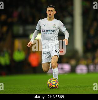 12. Februar 2022 - Norwich City gegen Manchester City - Premier League - Carrow Road Phil Foden während des Spiels in der Carrow Road Bildnachweis : © Mark Pain / Alamy Live News Stockfoto