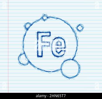 Mineral Fe Ferum blau glänzende Kapsel Skizze Symbol. Vektorgrafik Stock Vektor