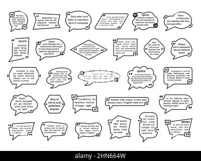Angebotsrahmen. Blog-Textzitate, Klammerfeld für Headline-Frames. Typografie kommentiert Blasen, Nachrichten oder Kommentare Formen ordentlich Vektor gesetzt Stock Vektor