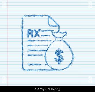 Skizzensymbol Leere Rx-Verordnungsform. Vektorgrafik. Stock Vektor