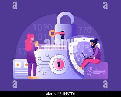 Passwortspeicherung und Data Encryption Flat Scene Stock Vektor