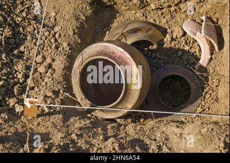 Töpferei Entdeckung beim Graben im Garten Stockfoto