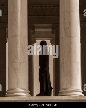 WASHINGTON, DC, USA - Jefferson Memorial, Nahaufnahme der Thomas Jefferson Statue. Stockfoto