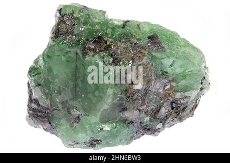 Tsavorit aus Merelani Hills, Tansania isoliert auf weißem Hintergrund Stockfoto
