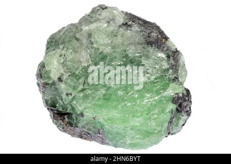 Tsavorit aus Merelani Hills, Tansania isoliert auf weißem Hintergrund Stockfoto