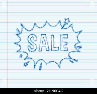 Comic Sprechblasen mit Text Verkauf. Sketchicon. Symbol, Aufkleberetikett, Etikett für Sonderangebote, Werbeplakette. Vektorgrafik. Stock Vektor