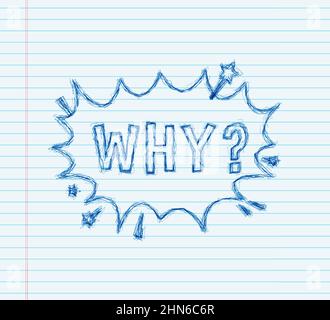 Comic Sprechblasen mit Text Warum. Skizzensymbol. Symbol, Aufkleberetikett, Etikett für Sonderangebote, Werbeplakette. Vektorgrafik. Stock Vektor