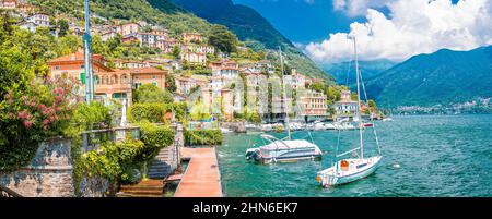 Comer See idyllische watefront im Dorf Ossucio Panoramablick, Lombardei Region von Italien Stockfoto