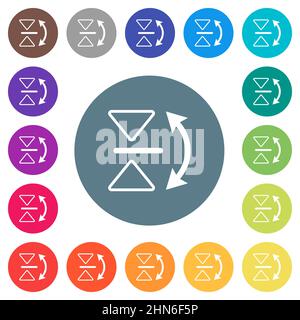 Vertikale Umrandung flacher weißer Symbole auf runden farbigen Hintergründen. 17 Farbvarianten im Hintergrund sind enthalten. Stock Vektor