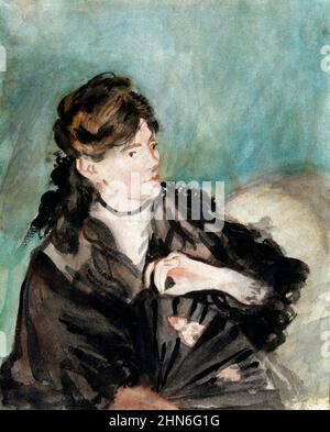 Porträt von Berthe Morisot mit einem Fächer von Edouard Manet (1832-1883), Aquarell über Graphitspuren auf cremefarbenem Wove-Papier, 1874 Stockfoto