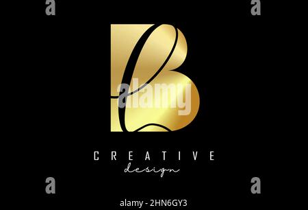 Goldene Buchstaben BL Logo mit minimalistischem Design und negativem Raum. Buchstaben B und l mit geometrischer und handschriftlicher Typografie. Kreative Vektordarstellung Stock Vektor