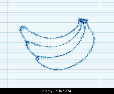 Vektorgrafik Bananenskizze. Trauben von frischen Bananenfrüchten isoliert auf weißem Hintergrund, Sammlung. Vektorgrafik Stock Vektor