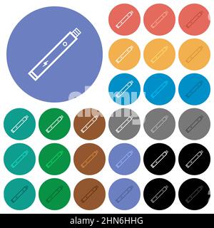 Elektronische Zigarette umreißen mehrfarbige flache Symbole auf runden Hintergründen. Inklusive weißer, heller und dunkler Symbolvarianten für den Schwebezustand und den aktiven Status Stock Vektor