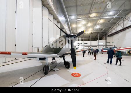 Supermarine Spitfire Plane; Ein Spitfire Mk I WW2 Kampfflugzeug, N3200, Nahaufnahme in IWM Duxford Luftmuseum Ausstellung, Duxford UK Stockfoto