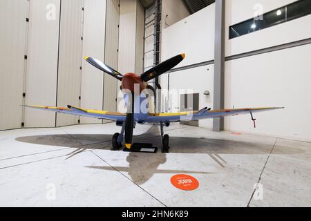 Supermarine Spitfire Plane; Spitfire Mk VC, JG891 Nahaufnahme, Kampfflugzeug aus dem Weltkrieg 2; Imperial war Museum Duxford IWM, Cambridgeshire UK Stockfoto