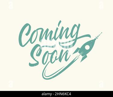 Demnächst Schriftzug Retro Cartoon Rakete Zeichen Web-Vorlage. Seite im Aufbau Website Vektor Banner Hintergrund isoliert Stock Vektor