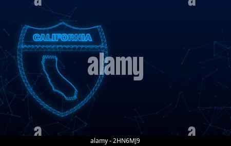 Linienkarte mit dem Bundesstaat Kalifornien aus dem vereinigten Staat amerika. Straßenschild Plexus. Vektorgrafik Stock Vektor