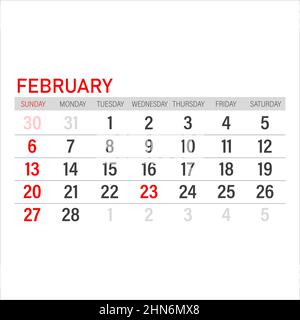 Februar 23 auf dem Kalender. Zeichnung auf weißem Hintergrund. Stock Vektor