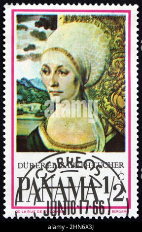 PANAMA - UM 1966: Eine in Panama gedruckte Briefmarke zeigt Elizabeth Tucher, Gemälde von Albrecht Dürer, um 1966 Stockfoto