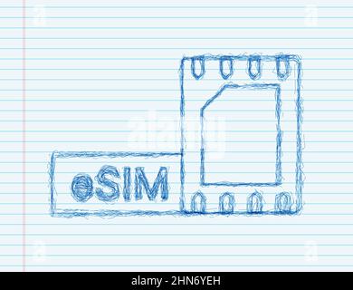 ESIM Embedded SIM Karte Symbol Konzept. Neue Chip mobile Mobilfunktechnologie. Skizzensymbol. Vektorgrafik Stock Vektor