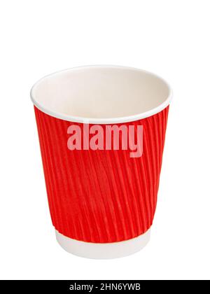 Rote Wellpappe Tasse für Kaffee isoliert auf dem weißen Hintergrund Stockfoto
