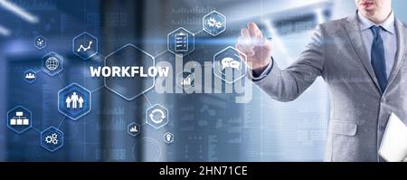 Workflow Repeatability Systematisation Buisness Prozess. Business Technology Internet. Stockfoto