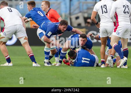 Olimpico-Stadion, Rom, Italien, 13. Februar 2022, ruck Italien während des Six Nations 2022 - Italien gegen England - Rugby Six Nations-Spiels Stockfoto