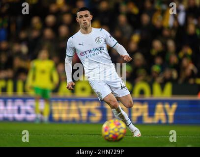 12. Februar 2022 - Norwich City gegen Manchester City - Premier League - Carrow Road Phil Foden während des Spiels in der Carrow Road Bildnachweis : © Mark Pain / Alamy Live News Stockfoto