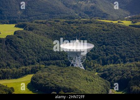 Luftaufnahme, Radioteleskop Effelsberg im Ahrgebirge in Holzem, Bad Münstereifel, Ahrflut, Ahrtal, Nordrhein-Westfalen, Deutschland, DE, EIF Stockfoto