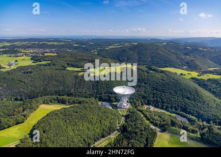 Luftaufnahme, Radioteleskop Effelsberg im Ahrgebirge in Holzem, Bad Münstereifel, Ahrflut, Ahrtal, Nordrhein-Westfalen, Deutschland, DE, EIF Stockfoto