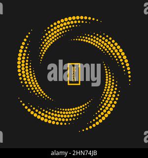Gelbe, runde, gepunktete Streifen mit Halbton. Geometrische Kunst. Designelement für Rahmenrahmen, rundes Logo, Tattoo, Schild, Symbol, Webseiten Stock Vektor