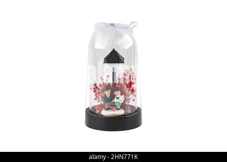 Glasterrarium. Großes Terrarium isoliert auf weißem Hintergrund. Sukkulenten Pflanzen in Glas-Florariumvasen, Kopierraum. Home Mini Garten Konzept. Stockfoto