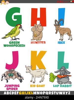 Cartoon-Illustration der pädagogischen bunten Alphabet von Buchstaben G bis L mit Tierfiguren gesetzt Stock Vektor
