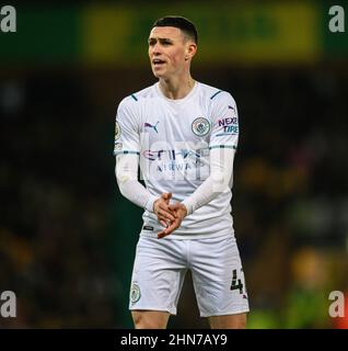 12. Februar 2022 - Norwich City gegen Manchester City - Premier League - Carrow Road Phil Foden während des Spiels in der Carrow Road Bildnachweis : © Mark Pain / Alamy Live News Stockfoto